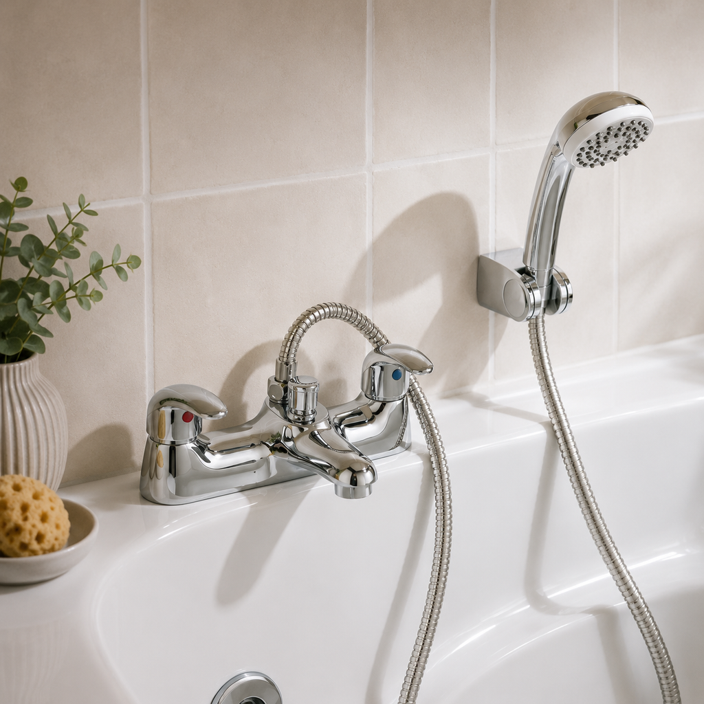Yalding Deck Mounted Bath Shower Mixer with Handset – Chrome