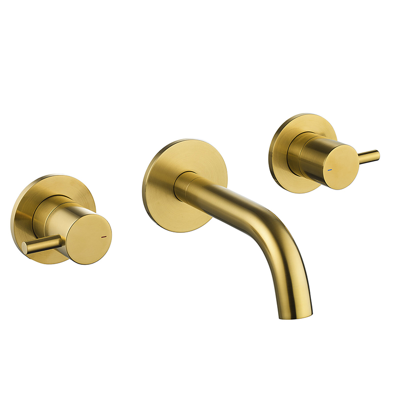 Levo 3 Hole Wall Mounted Basin/Bath Mixer - Brushed Gold