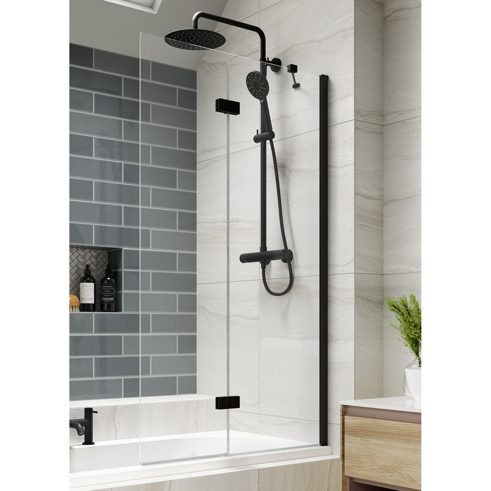 Kudos Inspire 2 Panel In-Fold Bath Screen - Right Hand - Matt Black ...