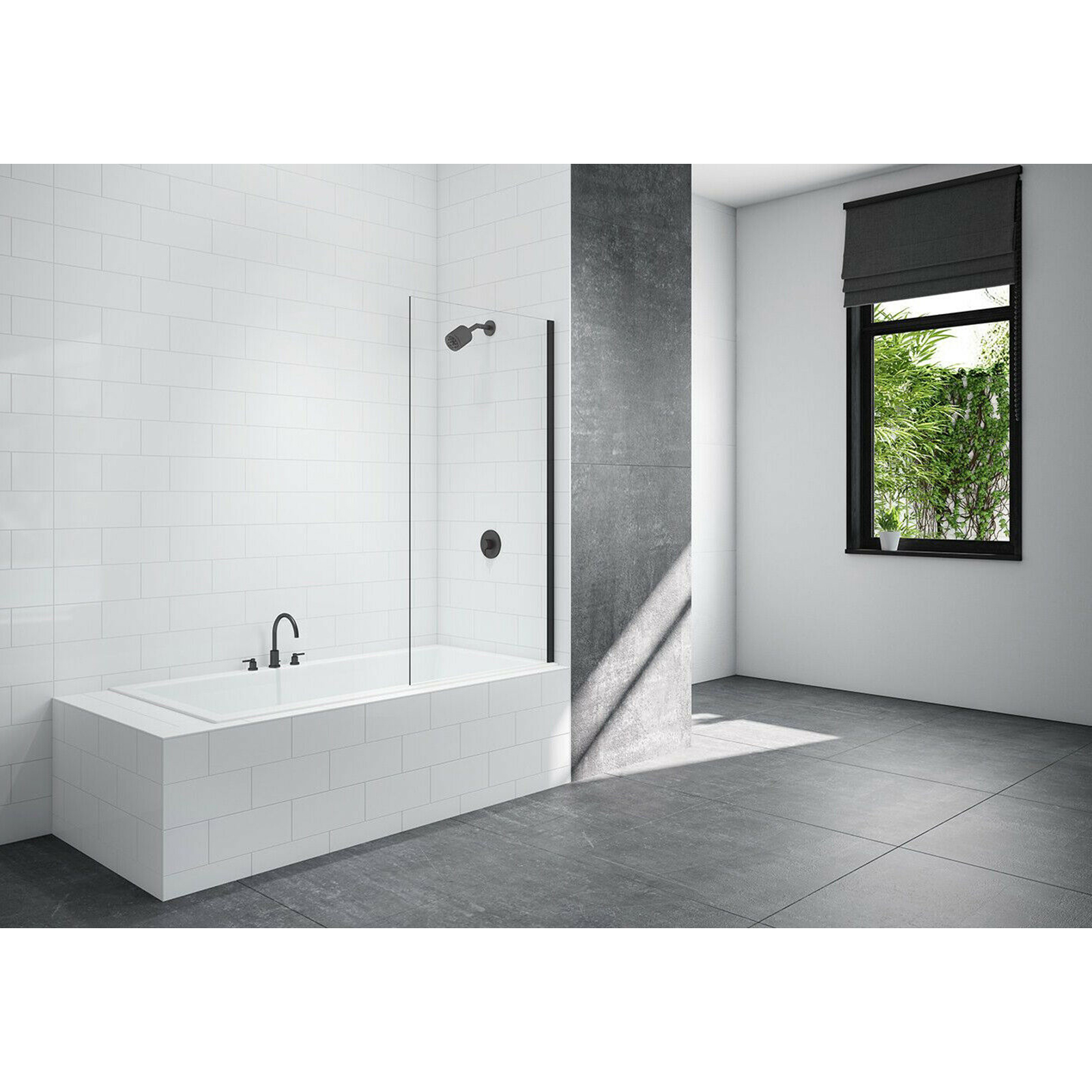 Merlyn Matte Black Fixed Frameless 8mm Bath Screen | Square | Allbits.co.uk